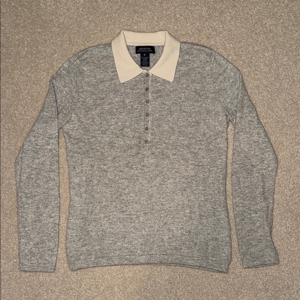 Jones New York Gray Sweater Polo with Cream Collar
